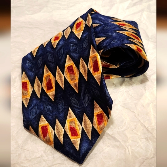 Specialty Collection Silk Tie Dark Blue Gold Red - Picture 4 of 4